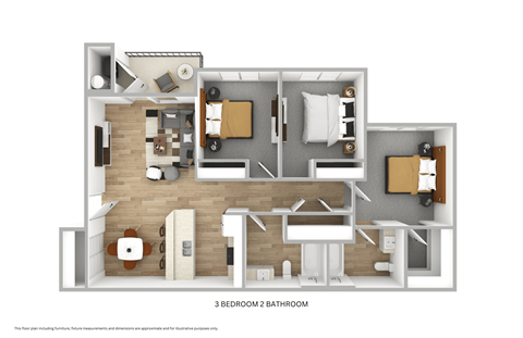Floor plan for 3 beds, 2 baths, 1126 sqft